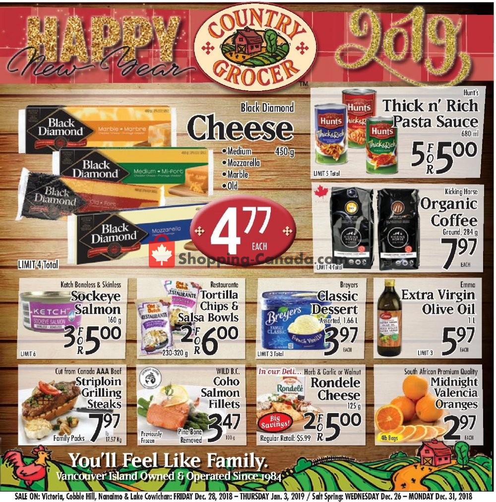 Country Grocer flyer from Friday December 28, 2018 to Thursday January 3, 2019 - page 1