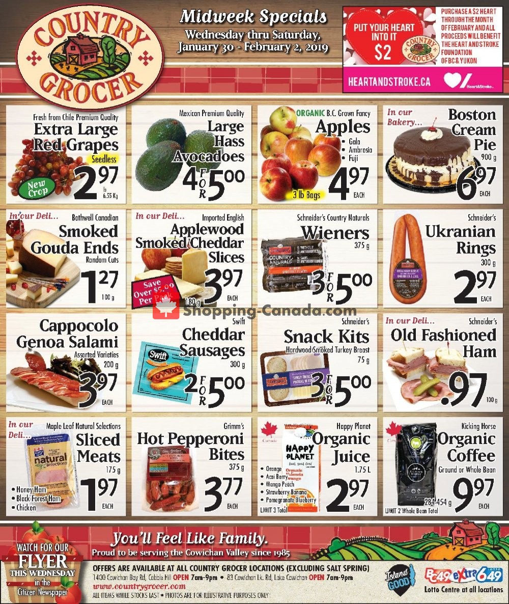 Country Grocer flyer from Wednesday January 30, 2019 to Saturday February 2, 2019 - page 1