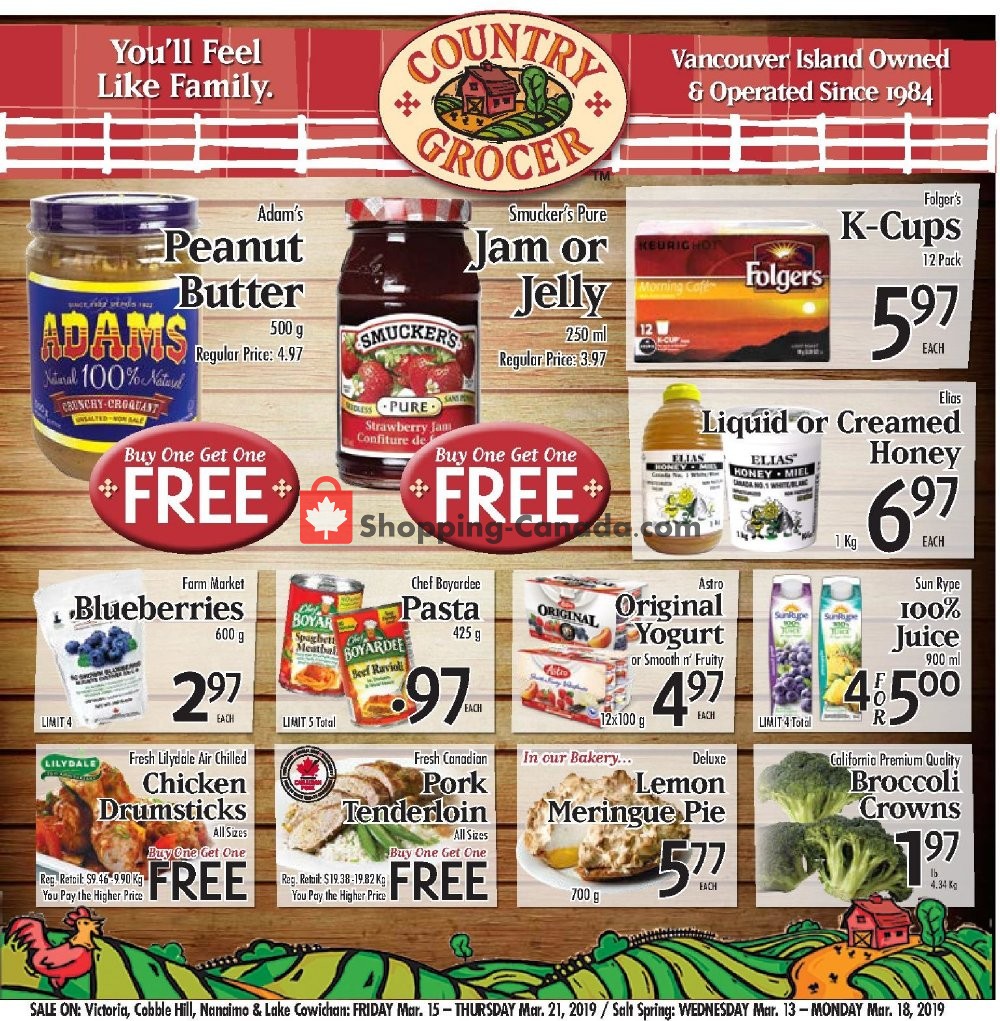 Country Grocer flyer from Friday March 15, 2019 to Thursday March 21, 2019 - page 1