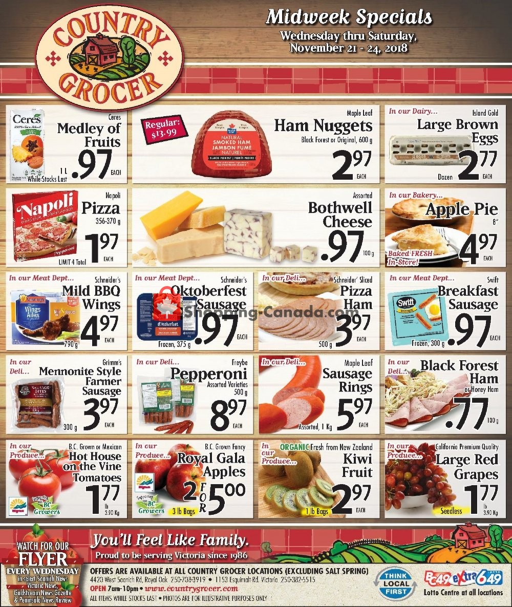 Country Grocer flyer from Wednesday November 21, 2018 to Saturday November 24, 2018 - page 1