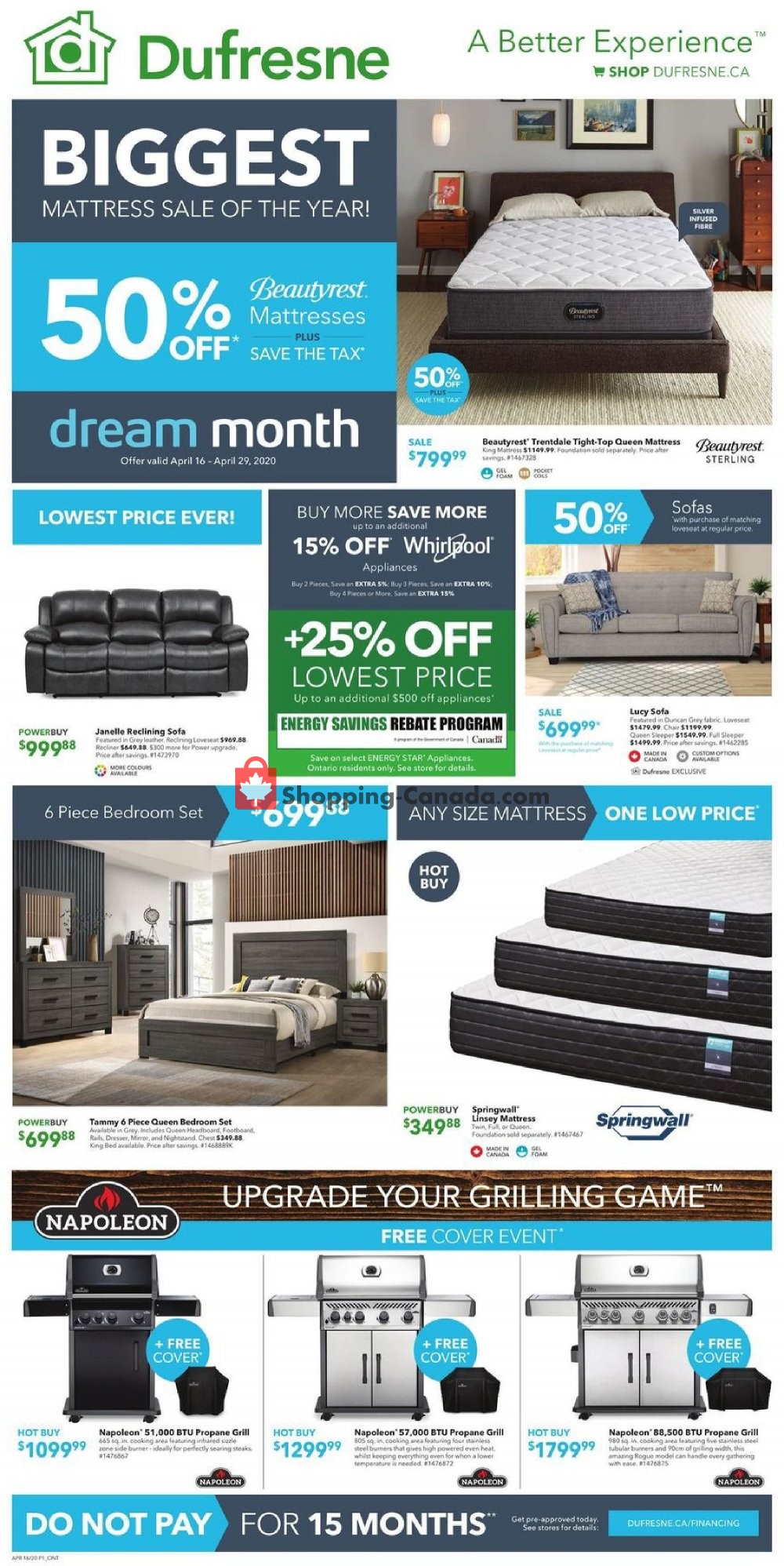 Dufresne Canada, flyer (Biggest Mattress Sale Of The Year) April 16
