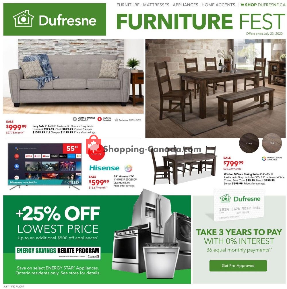 Dufresne Canada, flyer (Furniture Fest) July 13 July 23, 2020