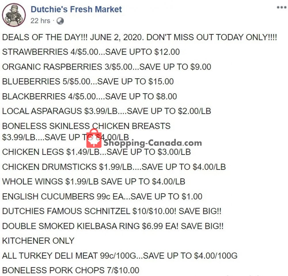 Dutchie's Fresh Market flyer from Tuesday June 2, 2020 to Tuesday June 2, 2020 - page 1