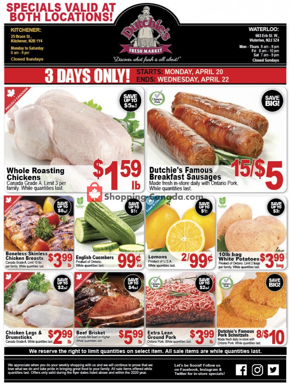 Dutchie's Fresh Market flyer from Monday April 20, 2020 to Wednesday April 22, 2020 - page 1