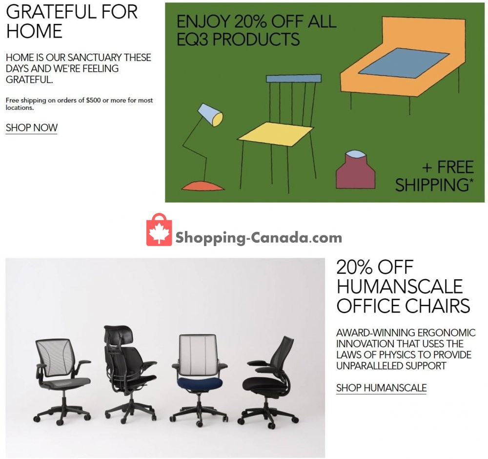 EQ3 Furniture & Accents Canada, flyer (20 off) April 6 April 13