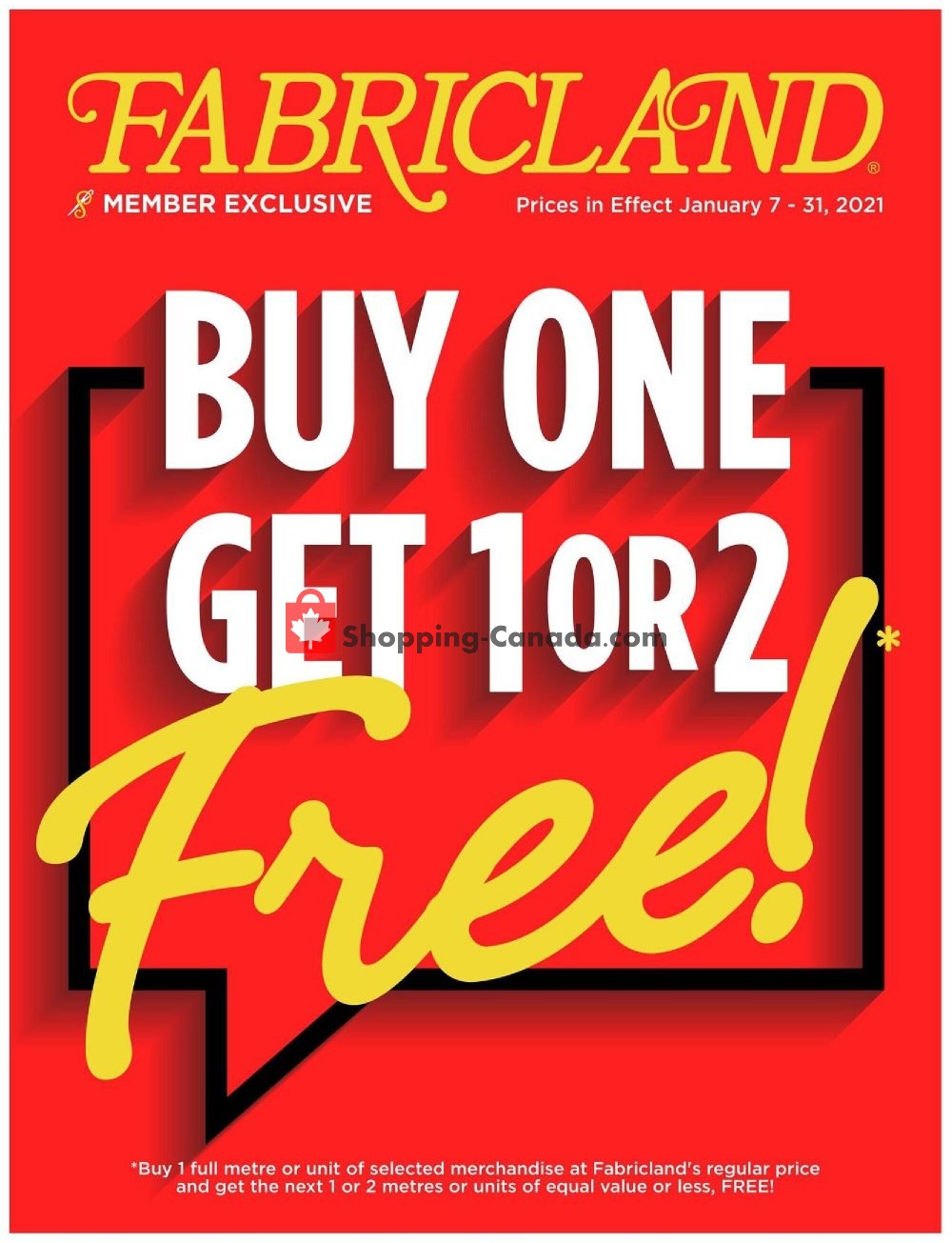Fabricland Canada, flyer (Buy One Get 1 Or 2 Free) January 7