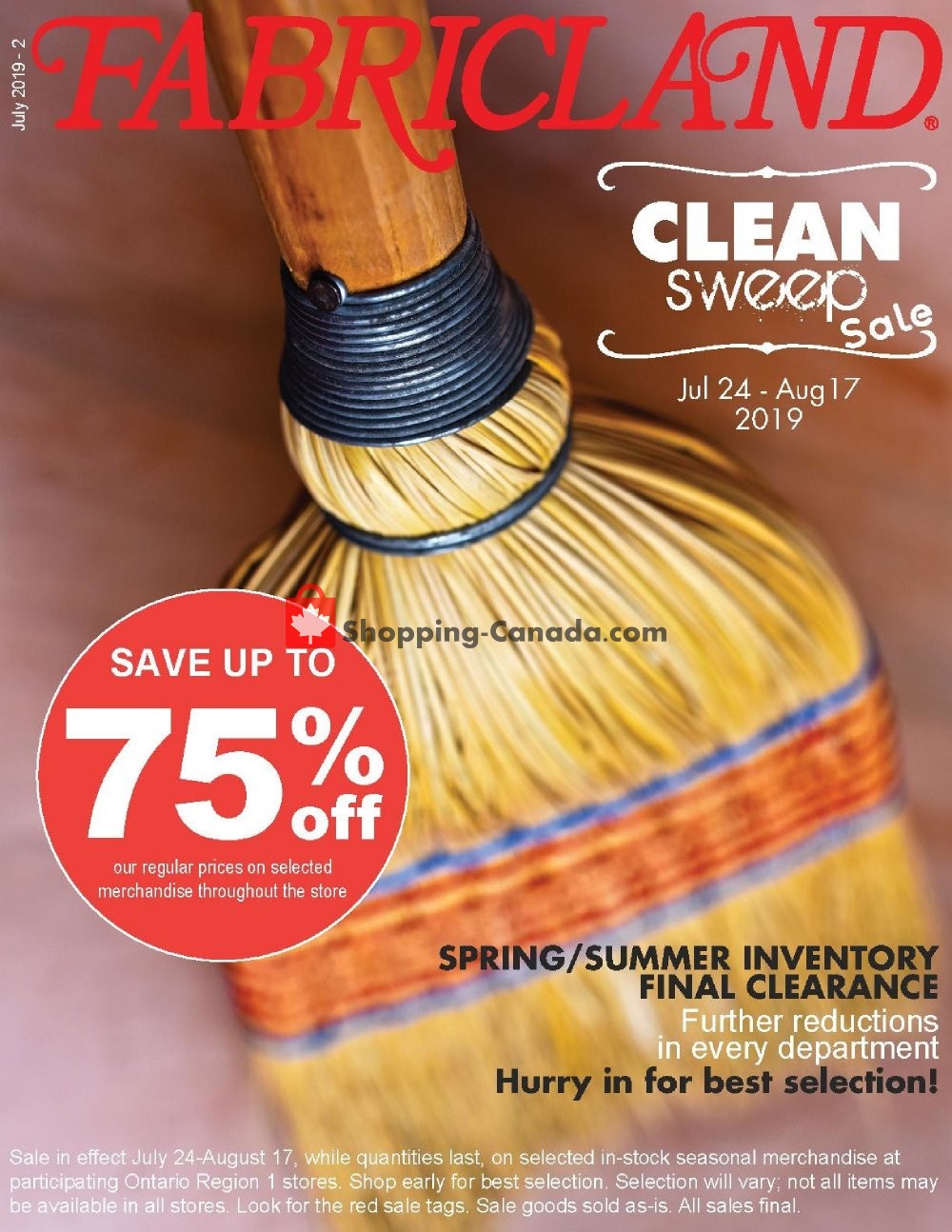 Fabricland flyer from Wednesday July 24, 2019 to Saturday August 17, 2019 - page 1
