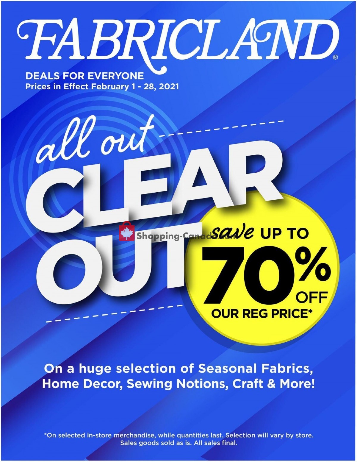 Fabricland flyer from Monday February 1, 2021 to Sunday February 28, 2021 - page 1