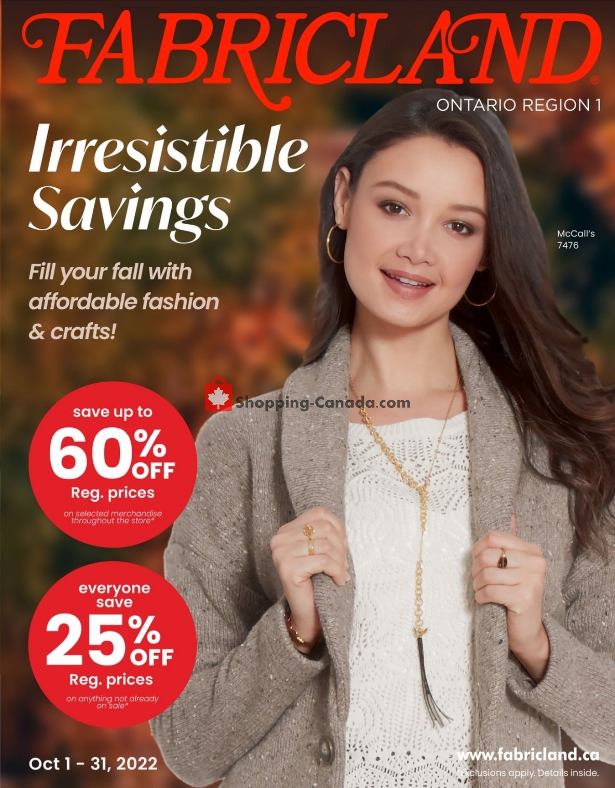Fabricland Canada, flyer (Eeriesistible Savings) October 1
