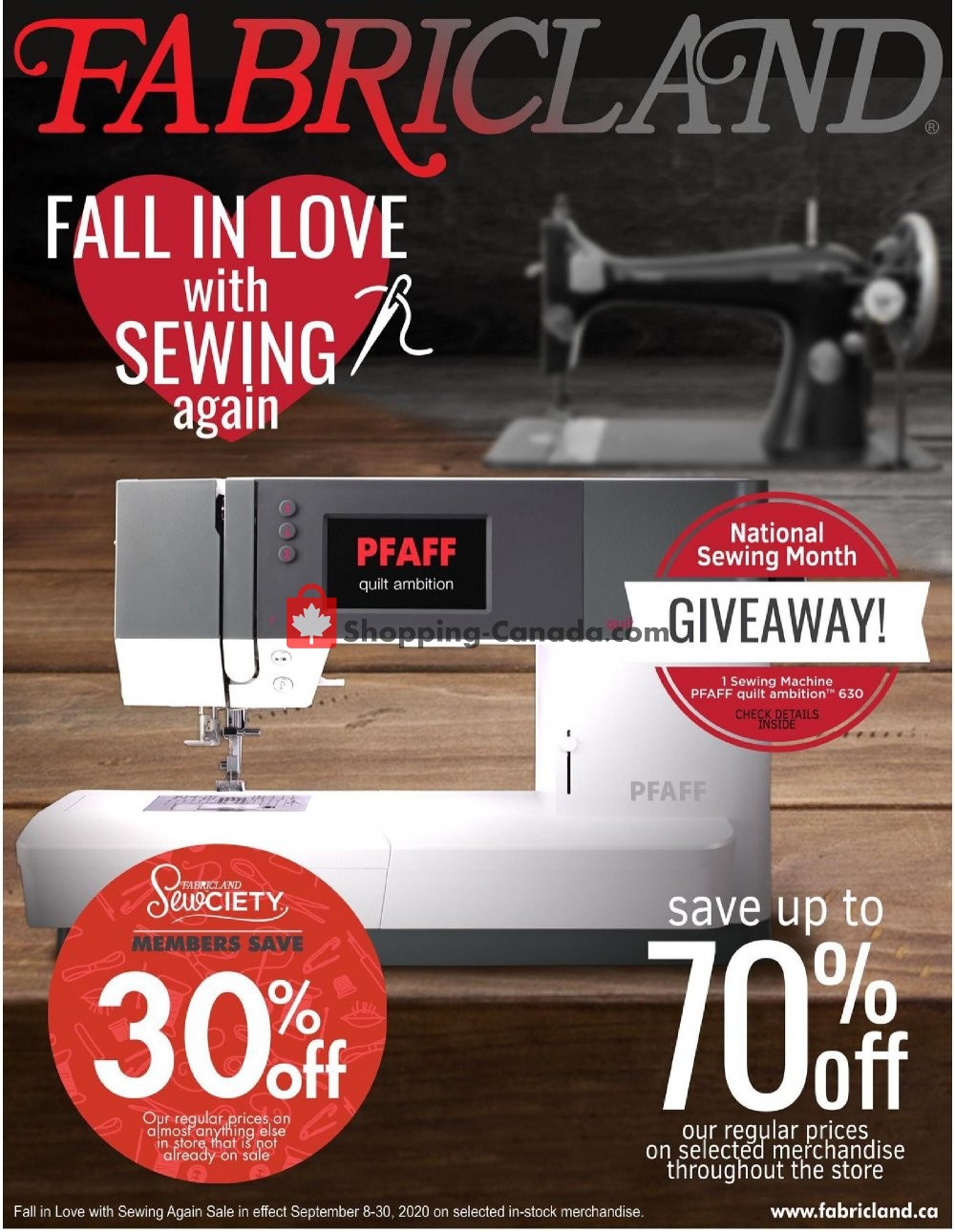 Fabricland Canada, flyer (Fall In Love With Sewing Again) September