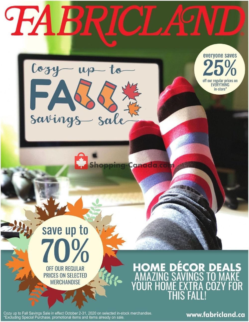 Fabricland Canada, flyer (Fall Savings Sale) October 2 October 31