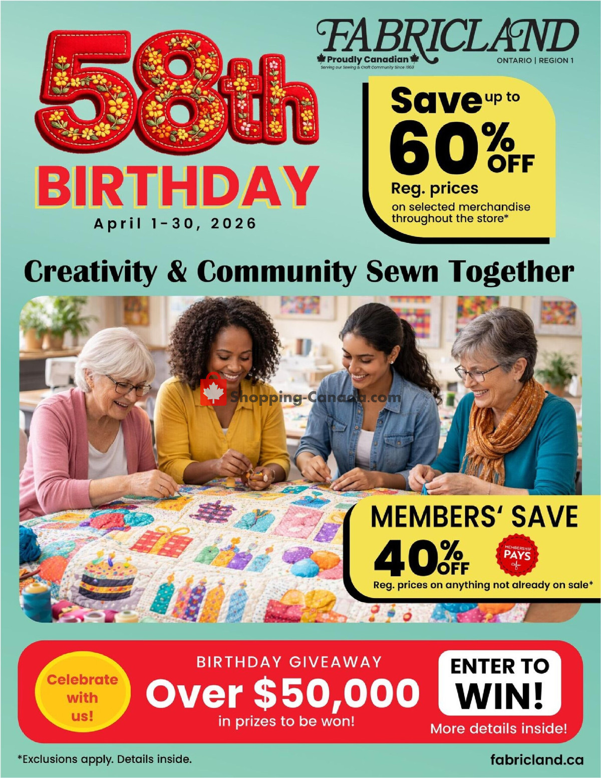 Fabricland flyer from Wednesday April 1, 2026 to Thursday April 30, 2026 - page 1