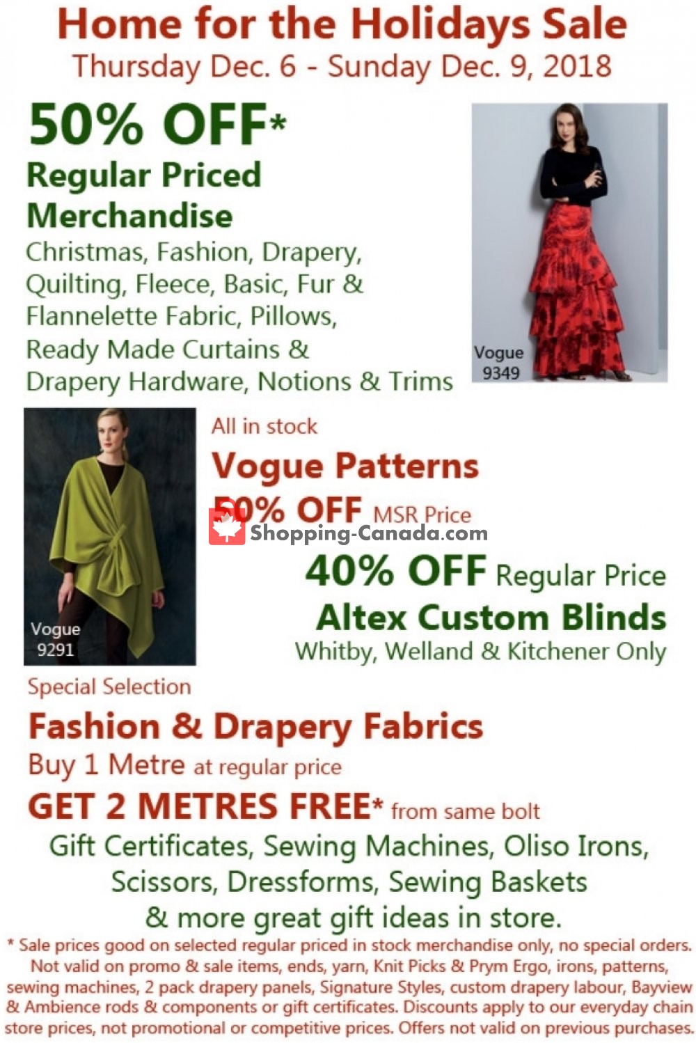Fabricland flyer from Thursday December 6, 2018 to Sunday December 9, 2018 - page 1