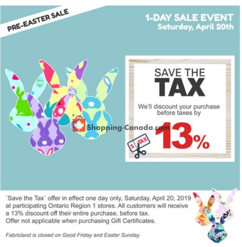 Fabricland flyer from Saturday April 20, 2019 to Saturday April 20, 2019 - page 1