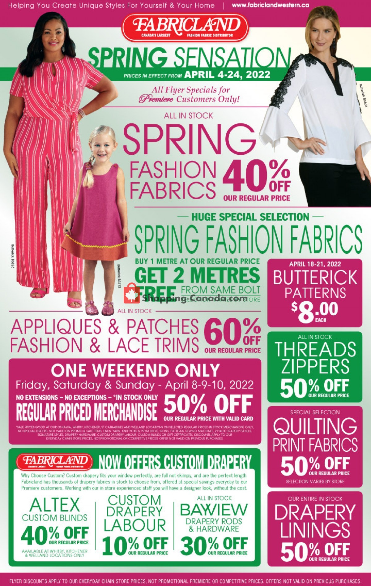 Fabricland Canada, flyer (Spring Sensation) April 4 April 24, 2022