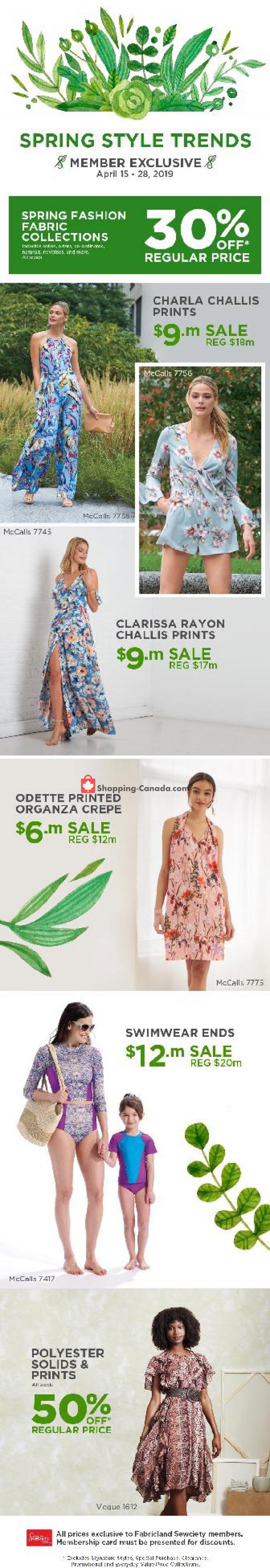 Fabricland flyer from Monday April 15, 2019 to Sunday April 28, 2019 - page 1