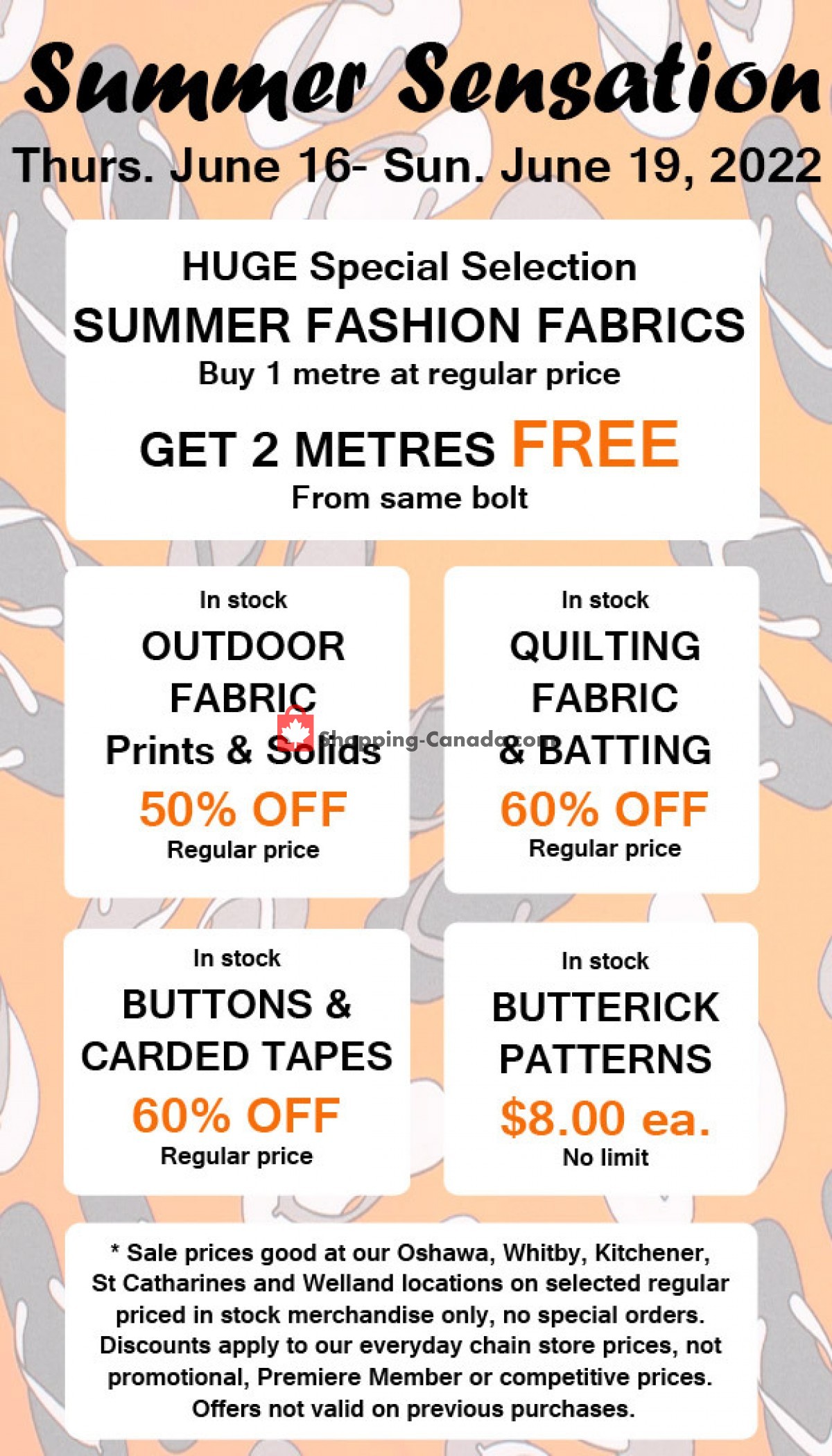 Fabricland Canada, flyer (Summer Sensation) June 16 June 19, 2022