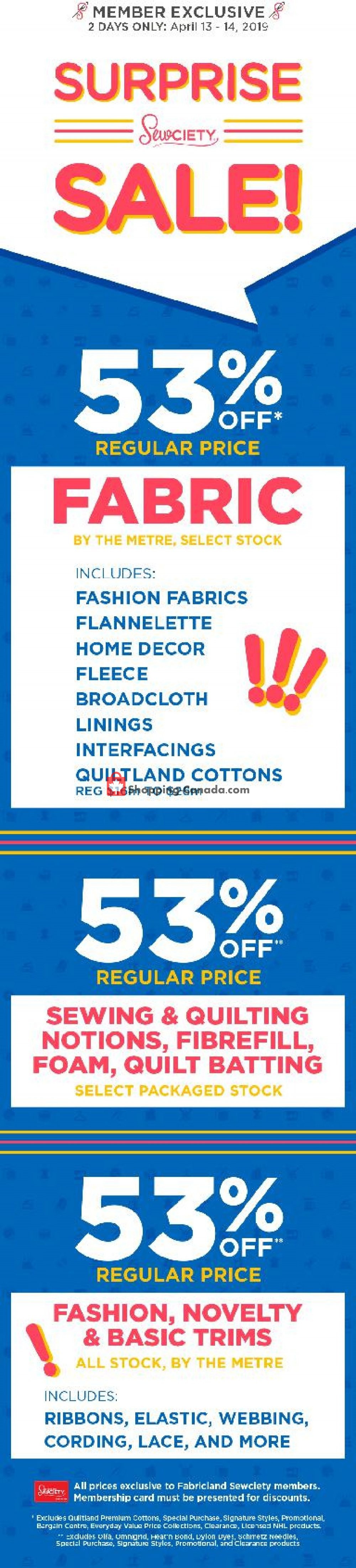 Fabricland flyer from Saturday April 13, 2019 to Sunday April 14, 2019 - page 1