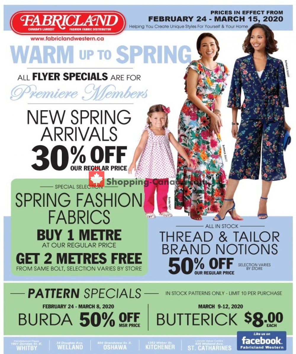 Fabricland Canada, flyer (Warm Up To Spring) February 24 March 15