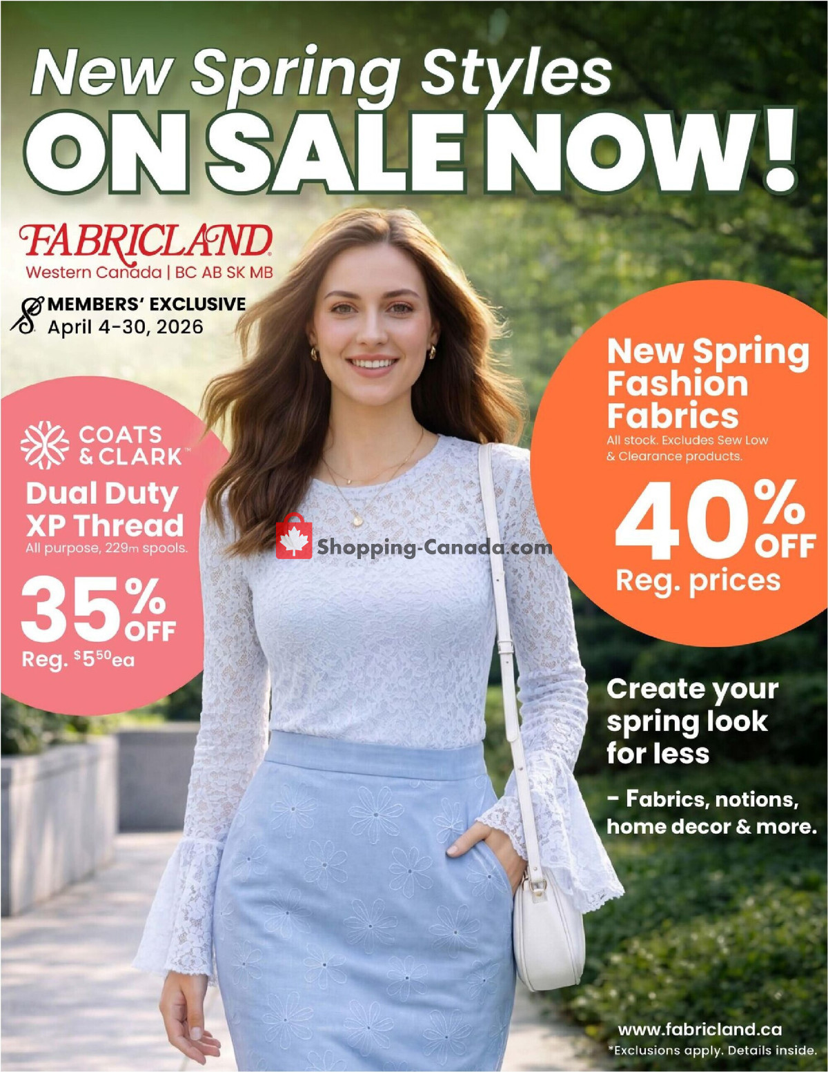 Fabricland flyer from Saturday April 4, 2026 to Thursday April 30, 2026 - page 1