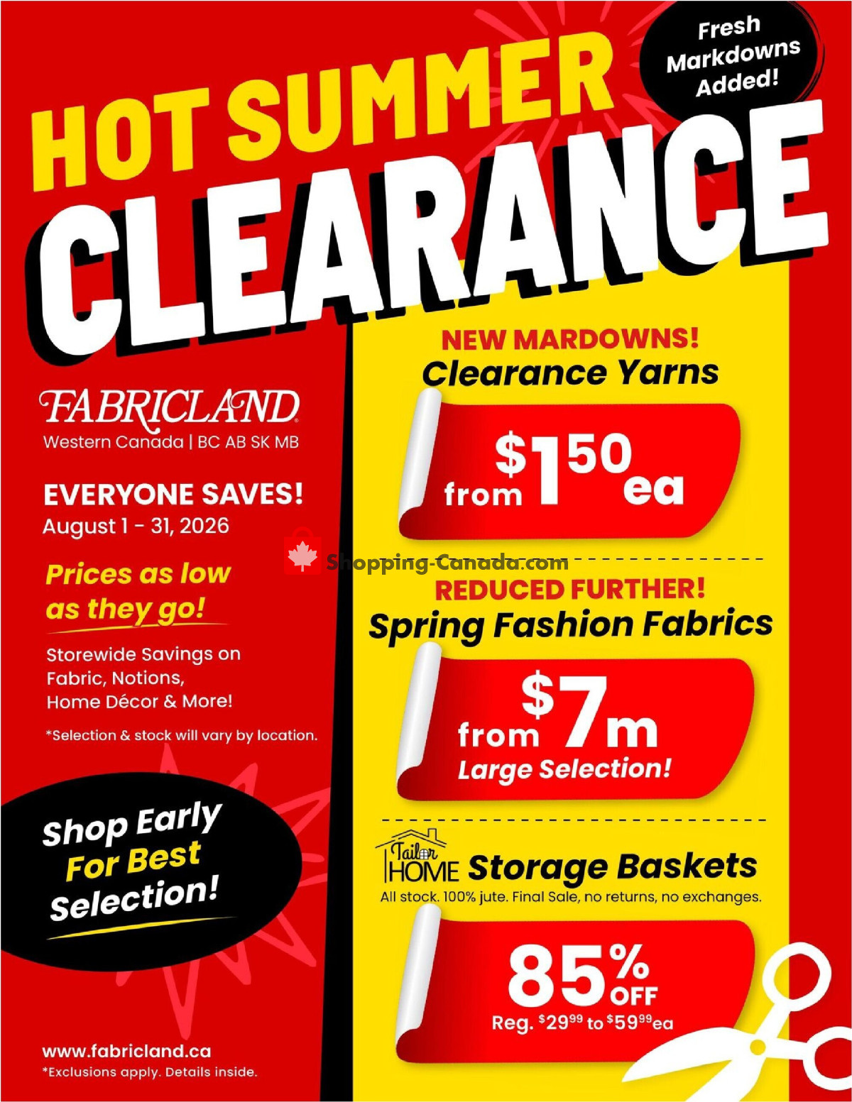 Fabricland flyer from Saturday August 1, 2026 to Monday August 31, 2026 - page 1