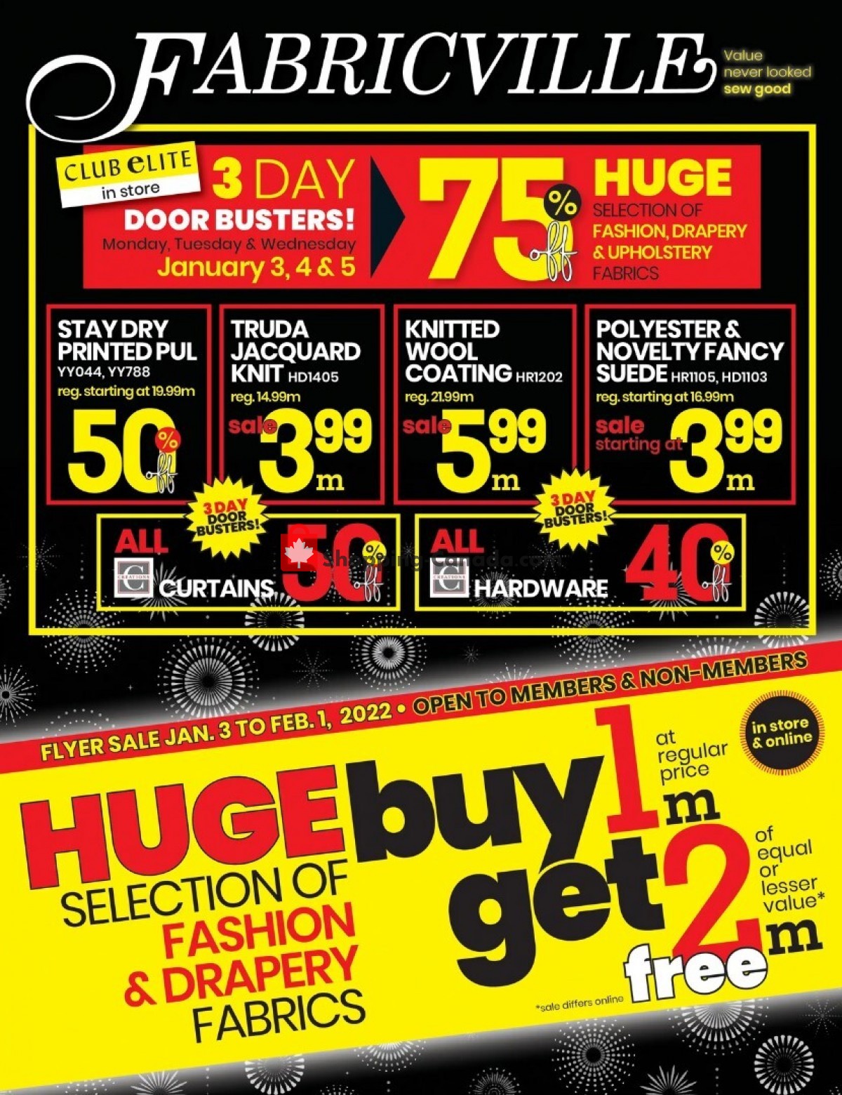Fabricville Canada, flyer (Buy 2 Get 1 Free) January 3 February 1