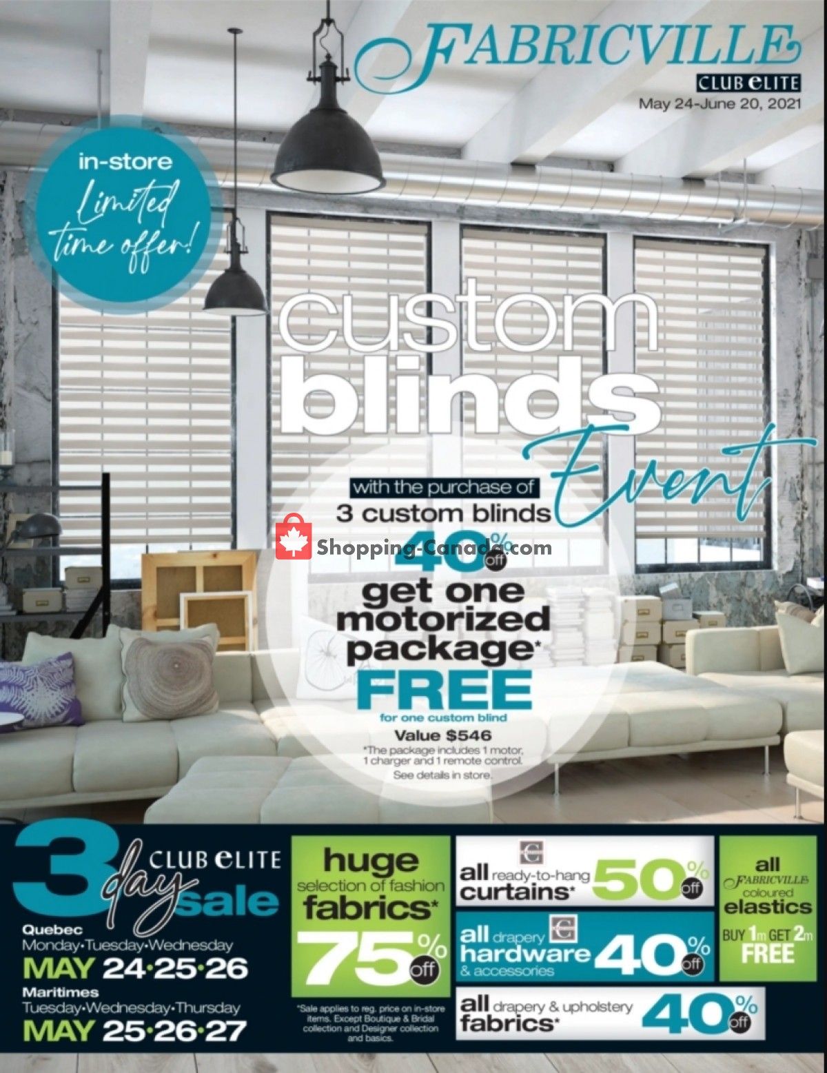 Fabricville Canada, flyer (Custom Blinds Event) May 24 June 20