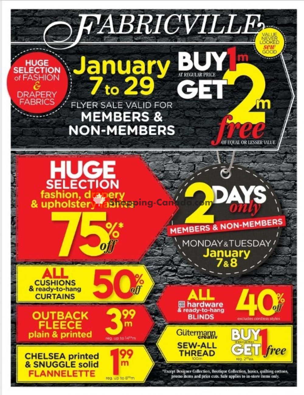 Fabricville flyer from Monday January 7, 2019 to Tuesday January 29, 2019 - page 1