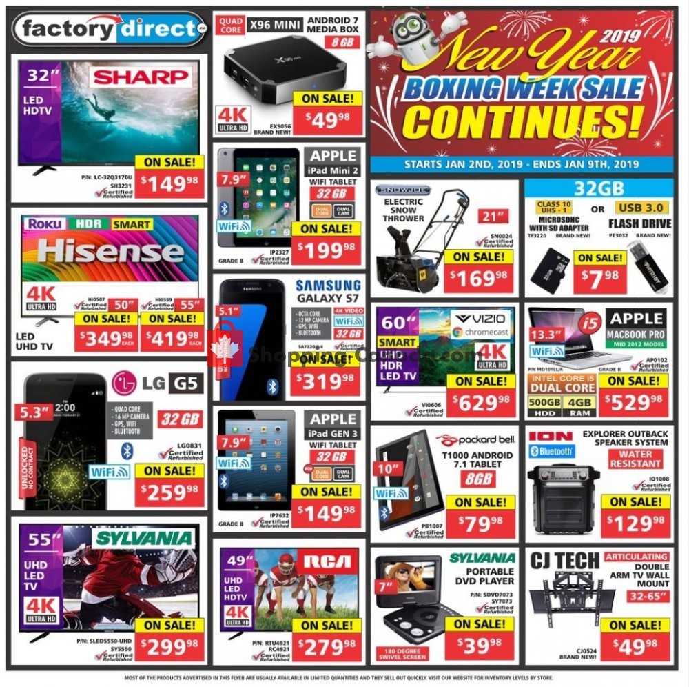 Factorydirect.ca flyer from Wednesday January 2, 2019 to Wednesday January 9, 2019 - page 1