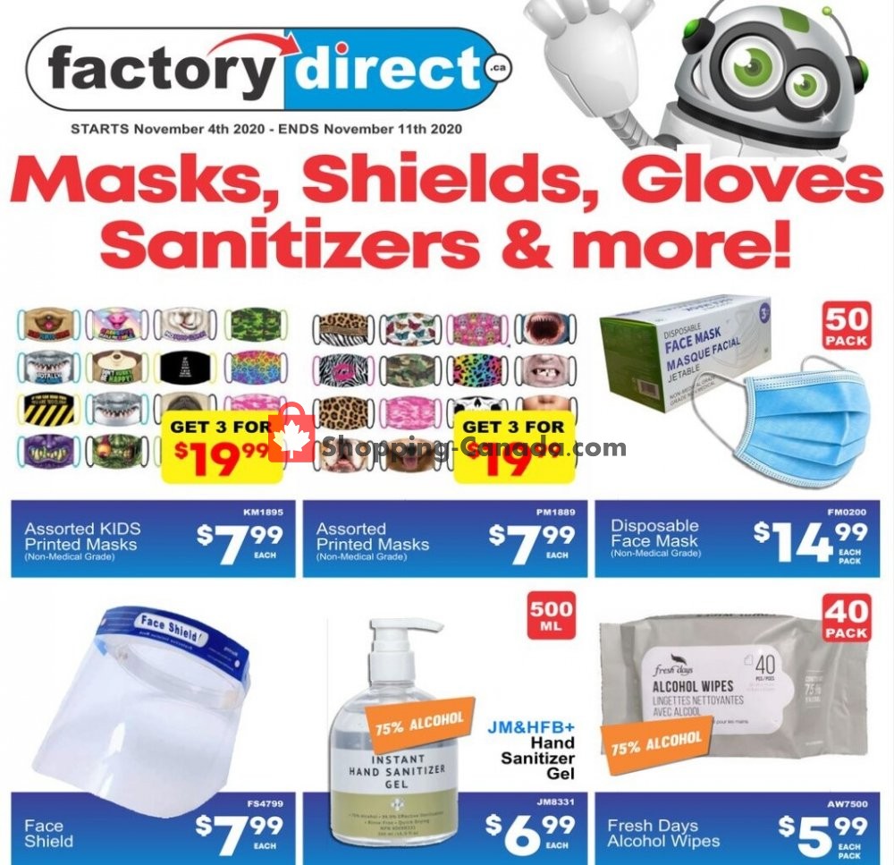 Factorydirect.ca Canada, flyer (Masks, Shields, Gloves, Sanitizers