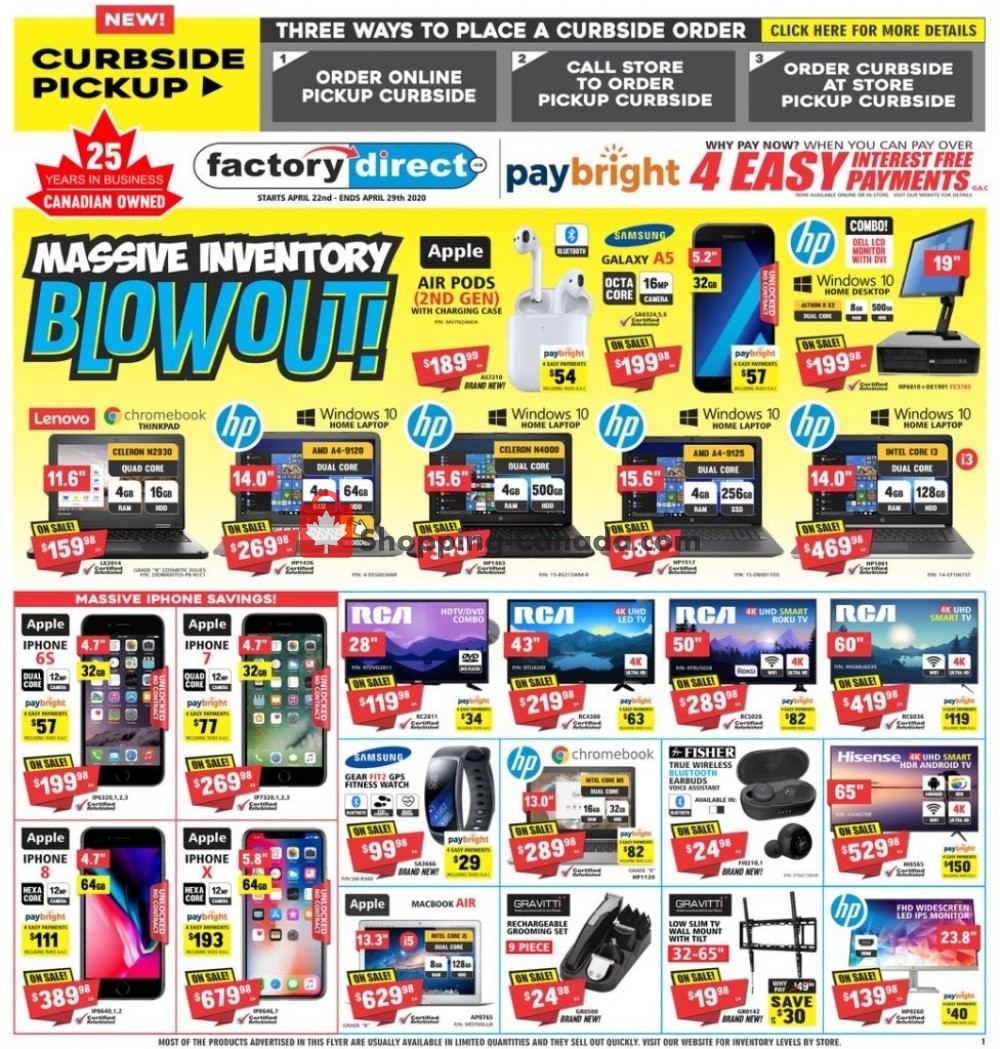 Factorydirect.ca Canada, flyer (Massive Inventory Blowout) April 22