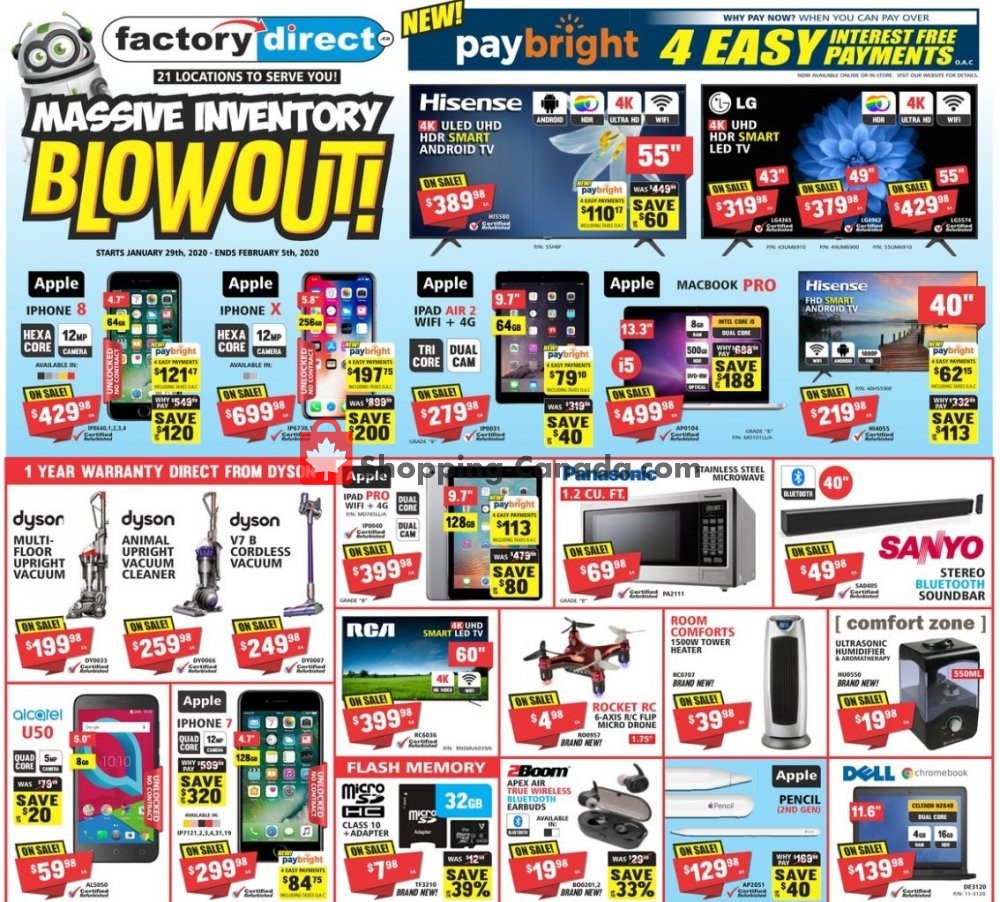 Factorydirect.ca Canada, flyer (Massive Inventory Blowout) January