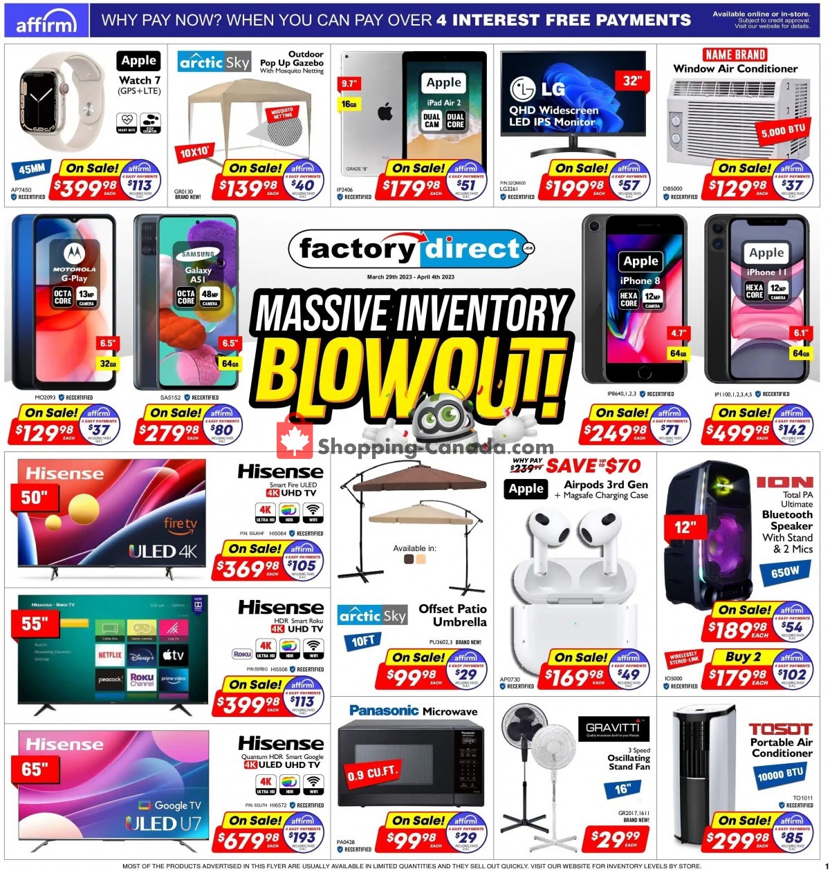 Factorydirect.ca Canada, flyer (Massive Inventory Blowout) March 29