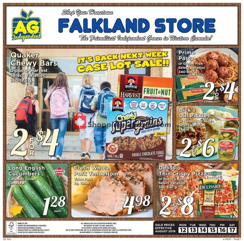 Falkland Store Ltd. flyer from Monday August 12, 2019 to Saturday August 17, 2019 - page 1