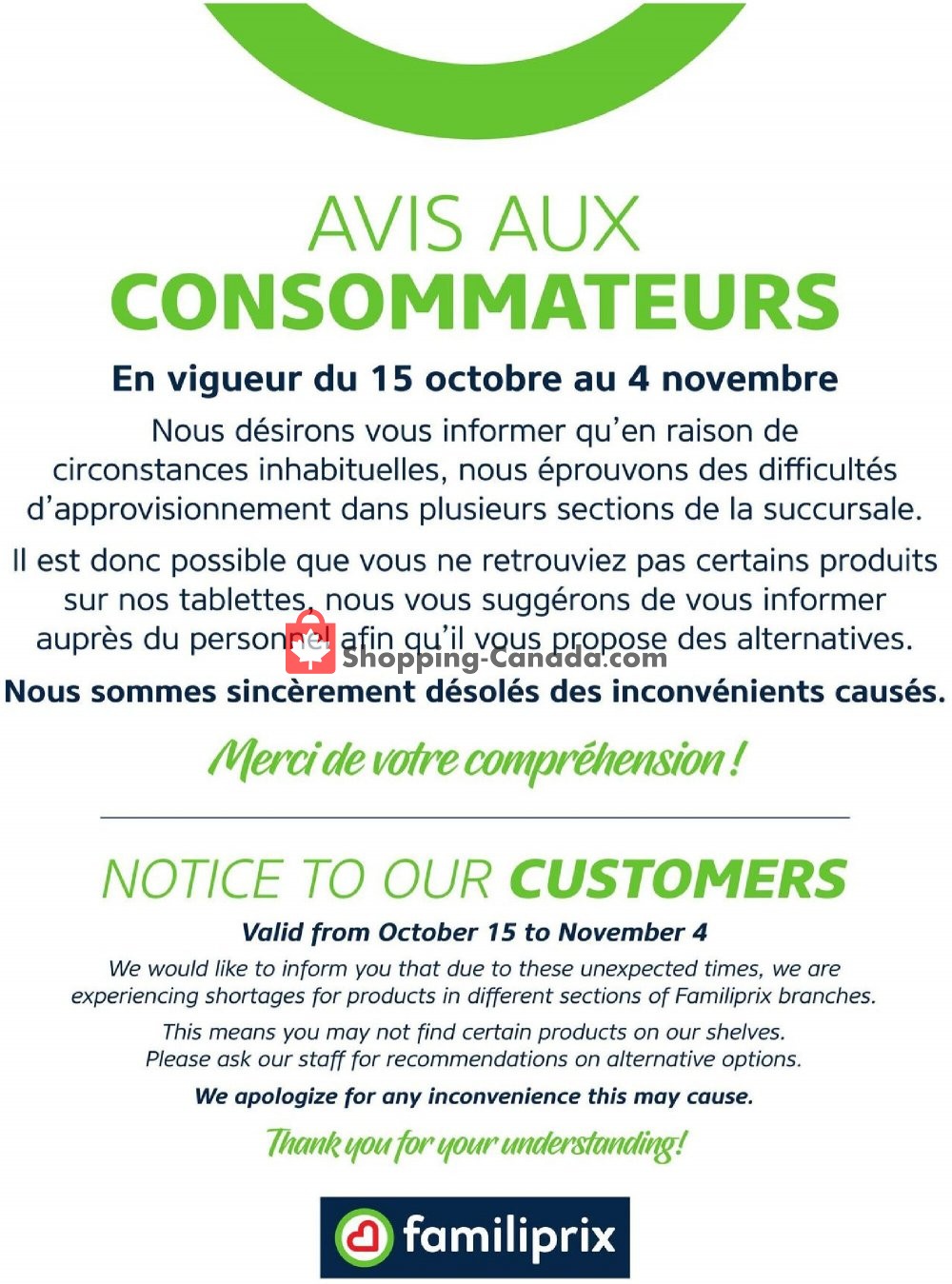 Familiprix flyer from Thursday October 15, 2020 to Wednesday November 4, 2020 - page 1