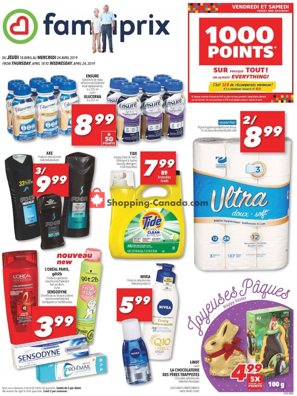 Familiprix flyer from Thursday April 18, 2019 to Wednesday April 24, 2019 - page 1