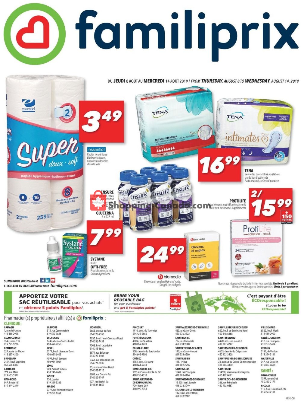 Familiprix flyer from Thursday August 8, 2019 to Wednesday August 14, 2019 - page 1