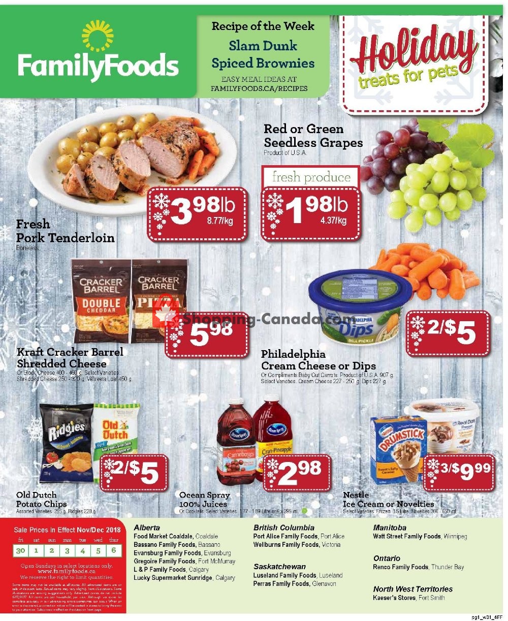 Family Foods flyer from Friday November 30, 2018 to Thursday December 6, 2018 - page 1