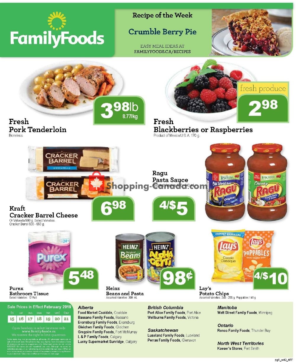 Family Foods flyer from Friday February 15, 2019 to Thursday February 21, 2019 - page 1