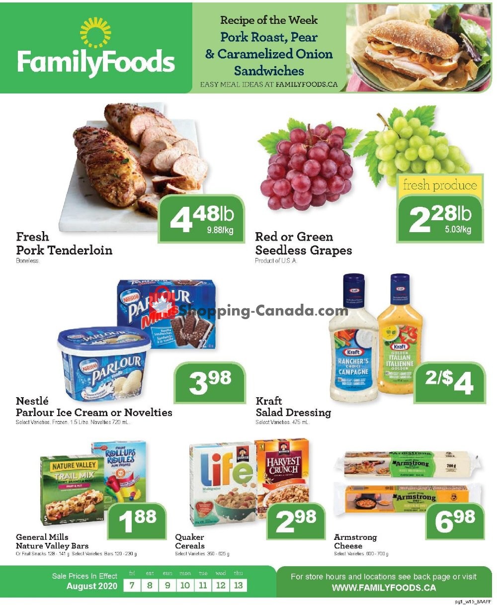 Family Foods flyer from Friday August 7, 2020 to Thursday August 13, 2020 - page 1