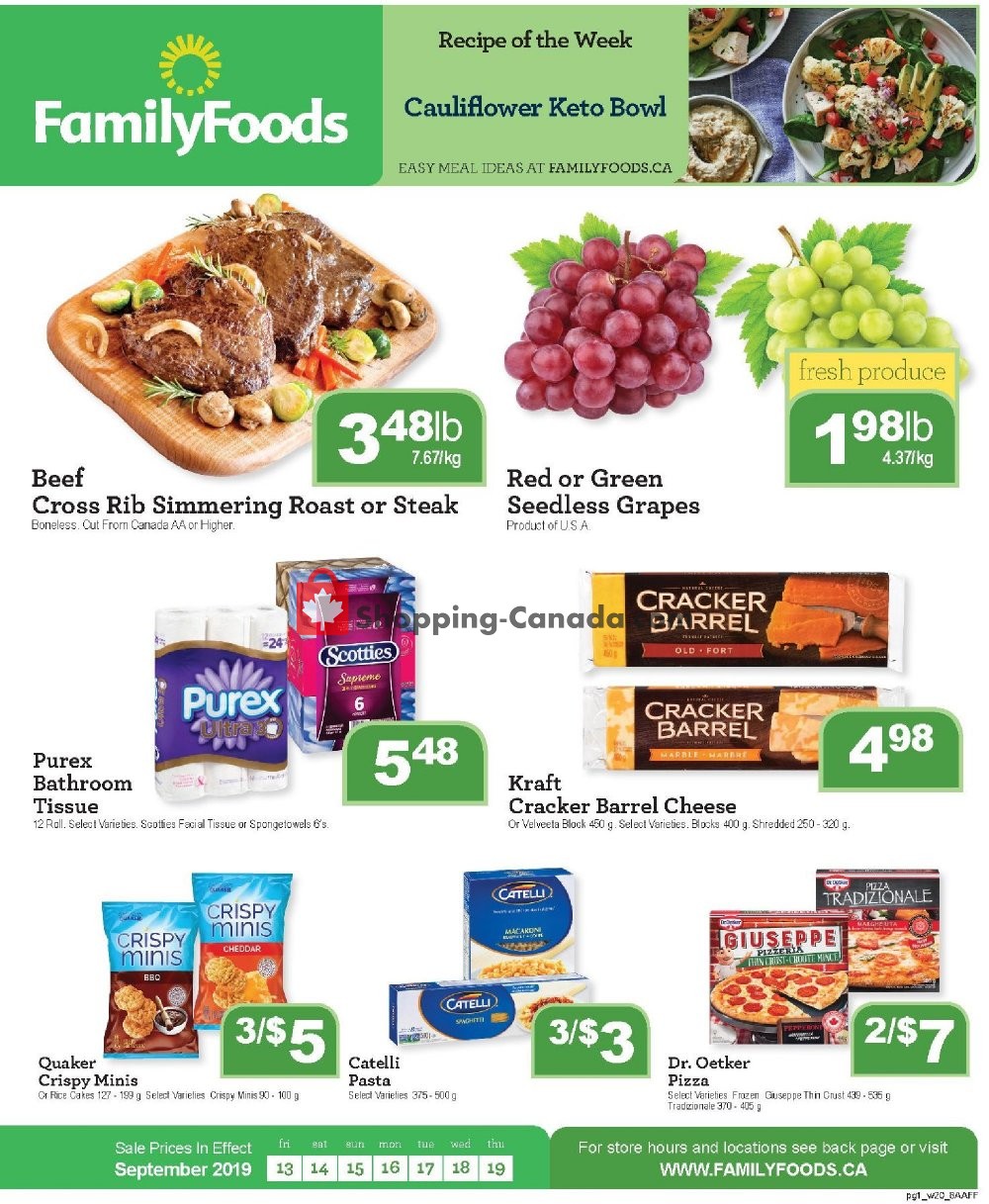 Family Foods flyer from Friday September 13, 2019 to Thursday September 19, 2019 - page 1