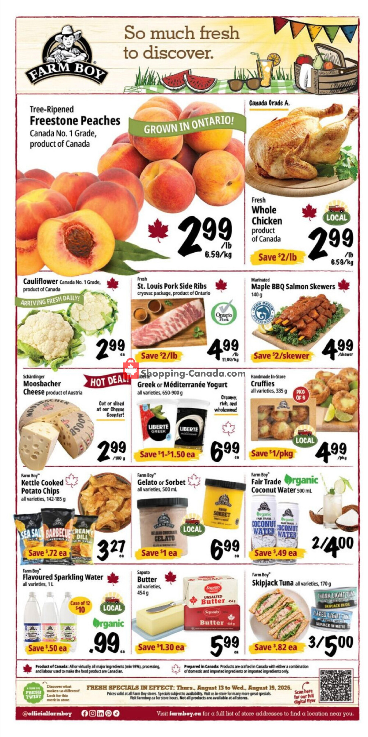 First page of Farm Boy flyer - preview - from Thursday August 13, 2026 to Wednesday August 19, 2026