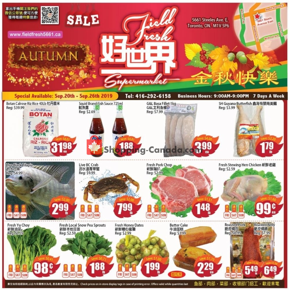 Field Fresh Supermarket flyer from Friday September 20, 2019 to Thursday September 26, 2019 - page 1