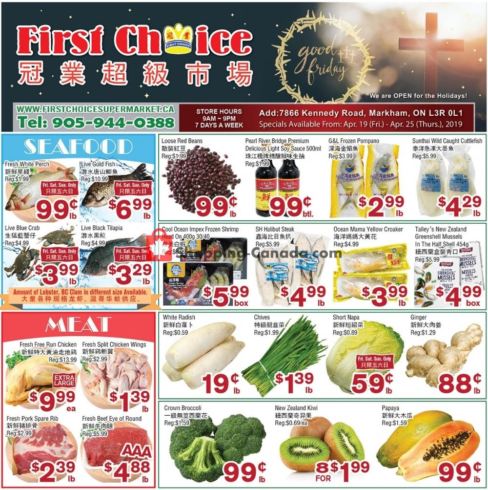 First Choice Supermarket flyer from Friday April 19, 2019 to Thursday April 25, 2019 - page 1