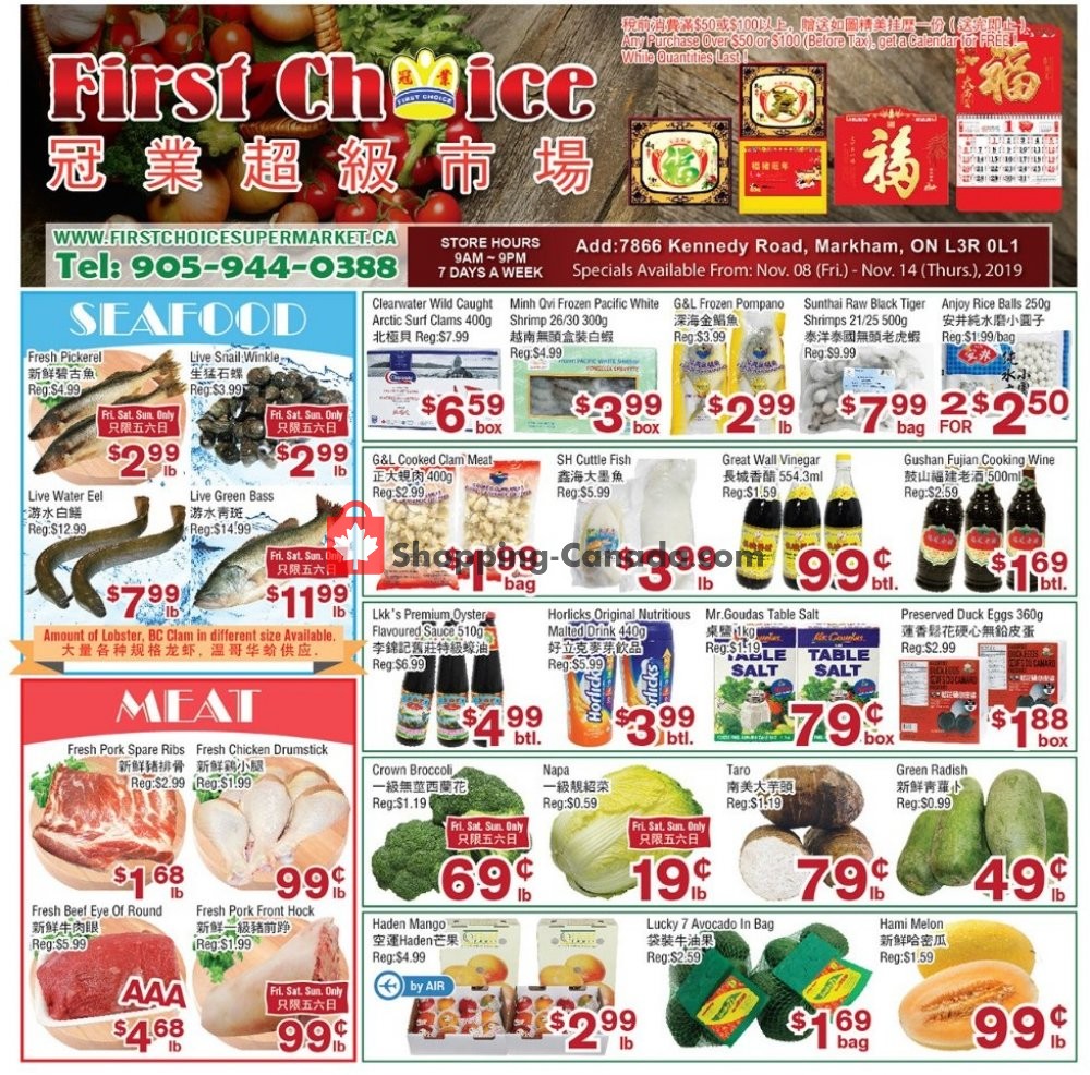 First Choice Supermarket flyer from Friday November 8, 2019 to Thursday November 14, 2019 - page 1
