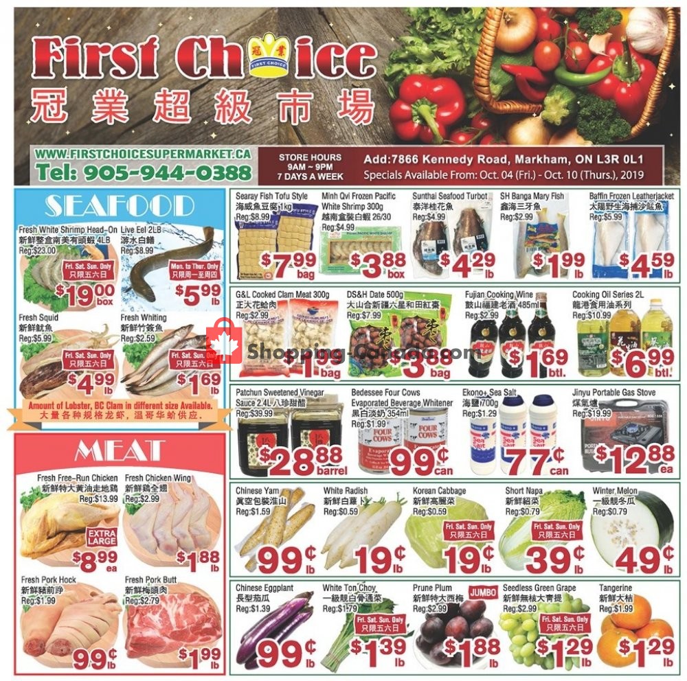 First Choice Supermarket flyer from Friday October 4, 2019 to Thursday October 10, 2019 - page 1