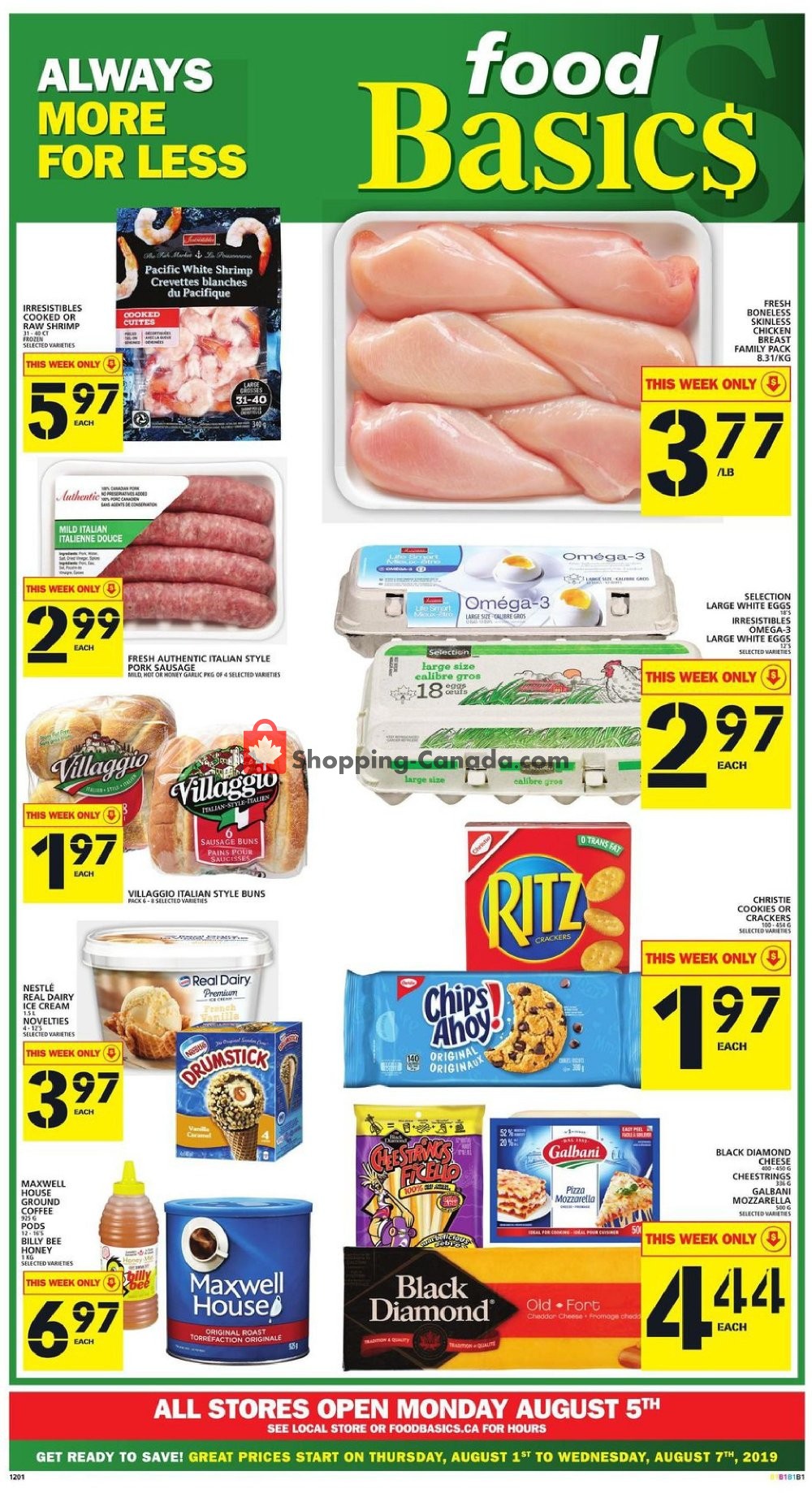 Food Basics flyer from Thursday August 1, 2019 to Wednesday August 7, 2019 - page 1