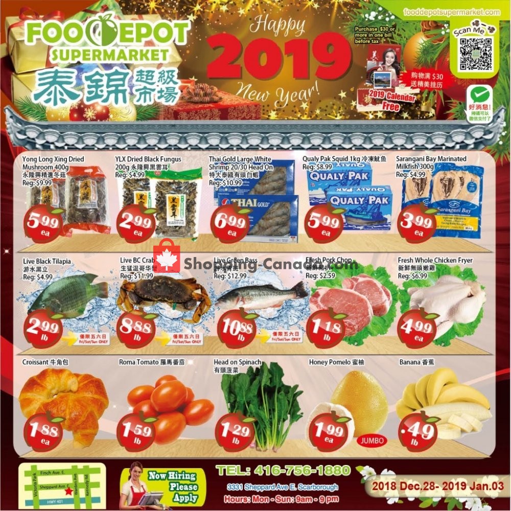 Food Depot Supermarket flyer from Friday December 28, 2018 to Thursday January 3, 2019 - page 1