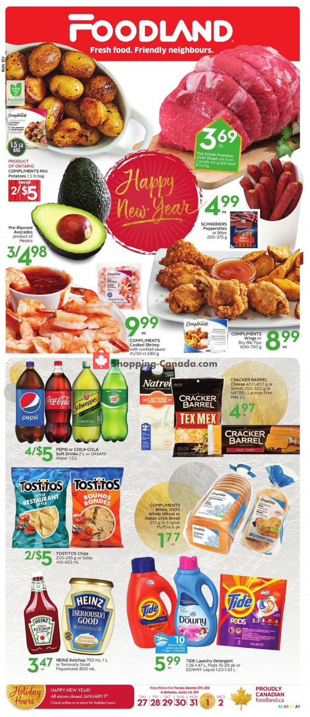 Foodland flyer from Thursday December 27, 2018 to Wednesday January 2, 2019 - page 1