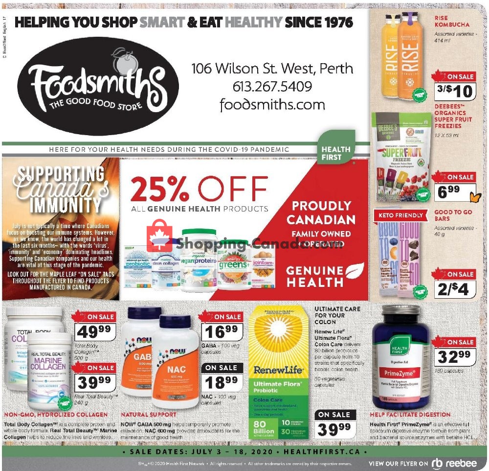 Foodsmiths flyer from Friday July 3, 2020 to Saturday July 18, 2020 - page 1